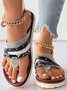 Snakeskin Colorblock Rivet Decor Multi Strap Casual Flip Flops