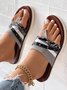 Snakeskin Colorblock Rivet Decor Multi Strap Casual Flip Flops
