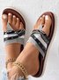 Snakeskin Colorblock Rivet Decor Multi Strap Casual Flip Flops