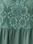 Women Elegant Lace Pockets Crew Neck Short sleeve Loose Green Dress