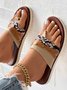 Snakeskin Colorblock Rivet Decor Multi Strap Casual Flip Flops