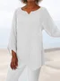 Women Loose Linen V Neck Asymmetric Hem Solid Summer Blouse Tunic Top