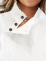 Women Casual Half Open Collar Button Short Sleeve Plain Summer T-shirt