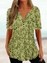 Women Casual Floral V Neck Button Summer Short sleeve Tunic