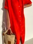 Women Elegant Casual Loose Half Sleeve Button Down Front Half Sleeve Cotton Linen Dress Long Cover Ups Shirt Dress