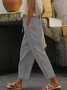 Women Drawstring Waist Hollow Out Lace Pockets Cotton Linen Casual Plain Pants