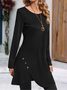 Loose Crew Neck Buttoned Long Sleeve Tunic