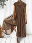 Women Plain Half Open Collar Button Cotton Linen Jumpsuit