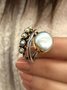 Vintage Silver Distressed Pearl Open Ring