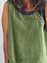 Women Casual Green Loose Crew Neck Button Sleeveless Summer Cotton Linen Tank Top