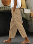 Loose Casual Pockets Drawstring Waist Hollow Out Lace Plain Linen Pants