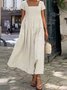 Women's Casual Dress Cotton Linen Dress A Line Dress Maxi long Dress Cotton Blend Basic Casual Daily Holiday Date Square Neck Ruched Smocked Short Sleeve Summer Spring