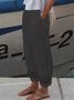Loose Casual Plain Hollow Out Lace Pockets Elastic Waist Linen And Cotton Pants