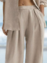 Women Casual Loose Elastic Waist Pockets Khaki Cotton And Linen Pants