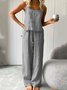 Summer Outfits Casual Plain Linen Suits Sleeveless Tank Top and Comfy Pants Two-Piece Sets