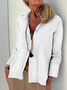 Women Casual Plain Shirt Collar Button Down Linen Breathable Long Sleeve Blouse