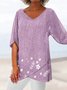 Floral Loose V Neck Asymmetric Hem Plus Size Half sleeve Summer Linen Tunic Top