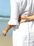Women Casual Loose Ruffle Hem Half Sleeve Cotton And Linen White Dress