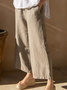 Women Casual Khaki Pockets Elastic Waist High Waist Loose Cotton And Linen Pants