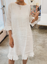 Women Casual Loose Ruffle Hem Half Sleeve Cotton And Linen White Dress