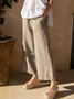 Women Casual Khaki Pockets Elastic Waist High Waist Loose Cotton And Linen Pants