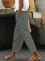 Loose Casual Pockets Drawstring Waist Hollow Out Lace Plain Linen Pants