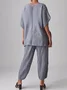 Summer Outfits Casual Gray Linen Suits Comfy Short Sleeve Tunic Top and Pockets Pants Two-Piece Sets