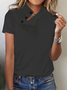 Women Casual Half Open Collar Button Short Sleeve Plain Summer T-shirt