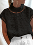 Women Elegant Hollow Out Floral Lace Turtleneck Short Sleeve White Linen Top