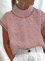 Women Elegant Hollow Out Floral Lace Turtleneck Short Sleeve White Linen Top