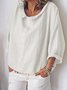 Women Plain Lightweight Shawl Collar 3/4 Sleeve Cotton and Linen Blouse