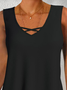 Women Casual Plain V Neck Hollow Out Hem Loose Sleeveless Tank Top