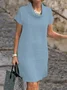 Women Casual Summer Cowl Neck Short Sleeve Loose Plain Cotton and Linen Dress