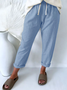 Women Drawstring Wasit Casual Pockets Gray Cotton And Linen Pants