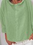 Women Plain Lightweight Shawl Collar 3/4 Sleeve Cotton and Linen Blouse