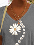 Women Casual Floral Daisy V Neck Loose Short Sleeve Summer T-Shirt