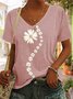 Women Casual Floral Daisy V Neck Loose Short Sleeve Summer T-Shirt