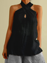 Women Casual Plain Cross Neck Halter Neck Loose Sleeveless Cotton Linen Tank Top