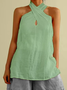 Women Casual Plain Cross Neck Halter Neck Loose Sleeveless Cotton Linen Tank Top