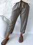 Women Drawstring Wasit Casual Pockets Gray Cotton And Linen Pants