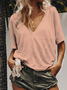 Women Casual Plain Basic V Neck Loose Summer Short Sleeve T-shirt