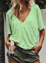 Women Casual Plain Basic V Neck Loose Summer Short Sleeve T-shirt