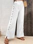 Women Casual Plain Button Detail Split Hem Loose Elastic Waist Wide Leg Pants