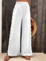 Women Casual Plain Button Detail Split Hem Loose Elastic Waist Wide Leg Pants