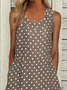 Women Polka Dots Sleeveless Summer Vacation Linen Cotton Midi Tank Dress