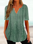 Women Casual Ethnic Loose V Neck Button Short Sleeve Tunic Top