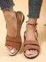 Solid Color Vintage Casual Chunky Heel Sandals