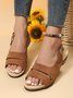 Solid Color Vintage Casual Chunky Heel Sandals