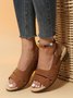 Solid Color Vintage Casual Chunky Heel Sandals