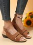 Solid Color Vintage Casual Chunky Heel Sandals